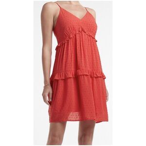 EXPRESS Clip Dot Red V-Neck Trapeze Dress